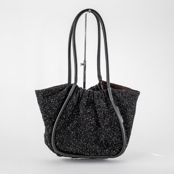 Proenza Schouler Large Black Tweed Leather Ruched Tote Women's Bag $1,090 - Picture 4 of 16